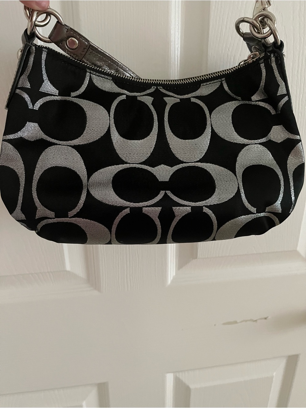 Coach Black & Silver Signature Jacquard Wristlet